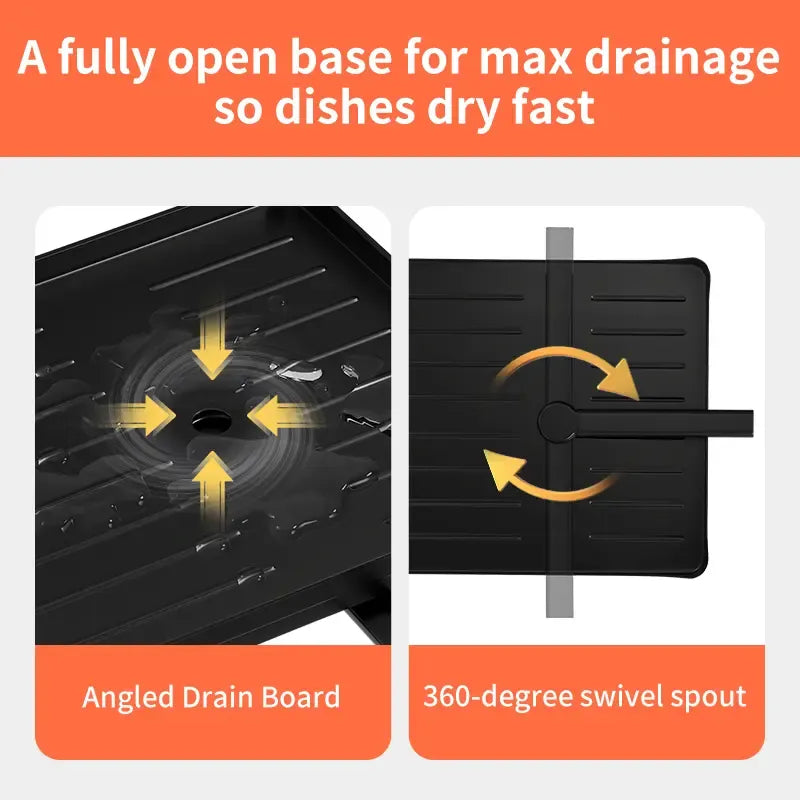 Foldable Over Sink Dish Drying Rack | Pull-Out 2-Tier Dish Drainer with Utensil Holder