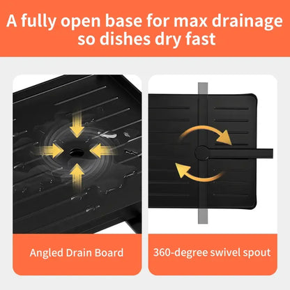 Foldable Over Sink Dish Drying Rack | Pull-Out 2-Tier Dish Drainer with Utensil Holder