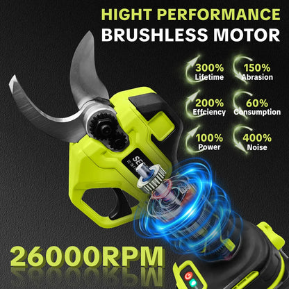 Electric Pruning Shears for Gardening | 1.25" Cordless Power Pruner with Brushless Motor & Dual 21V Battery