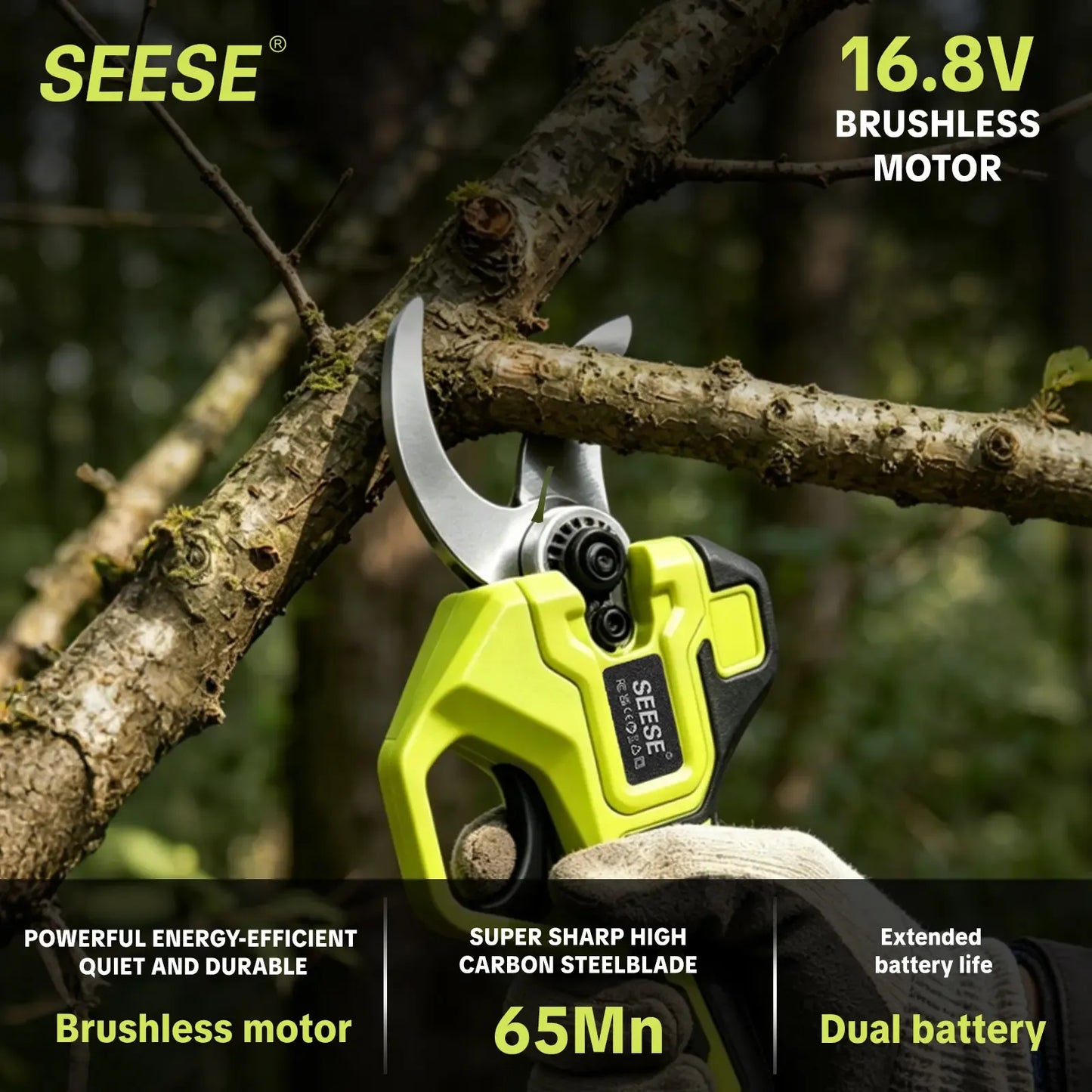 Electric Pruning Shears for Gardening | 1.25" Cordless Power Pruner with Brushless Motor & Dual 21V Battery