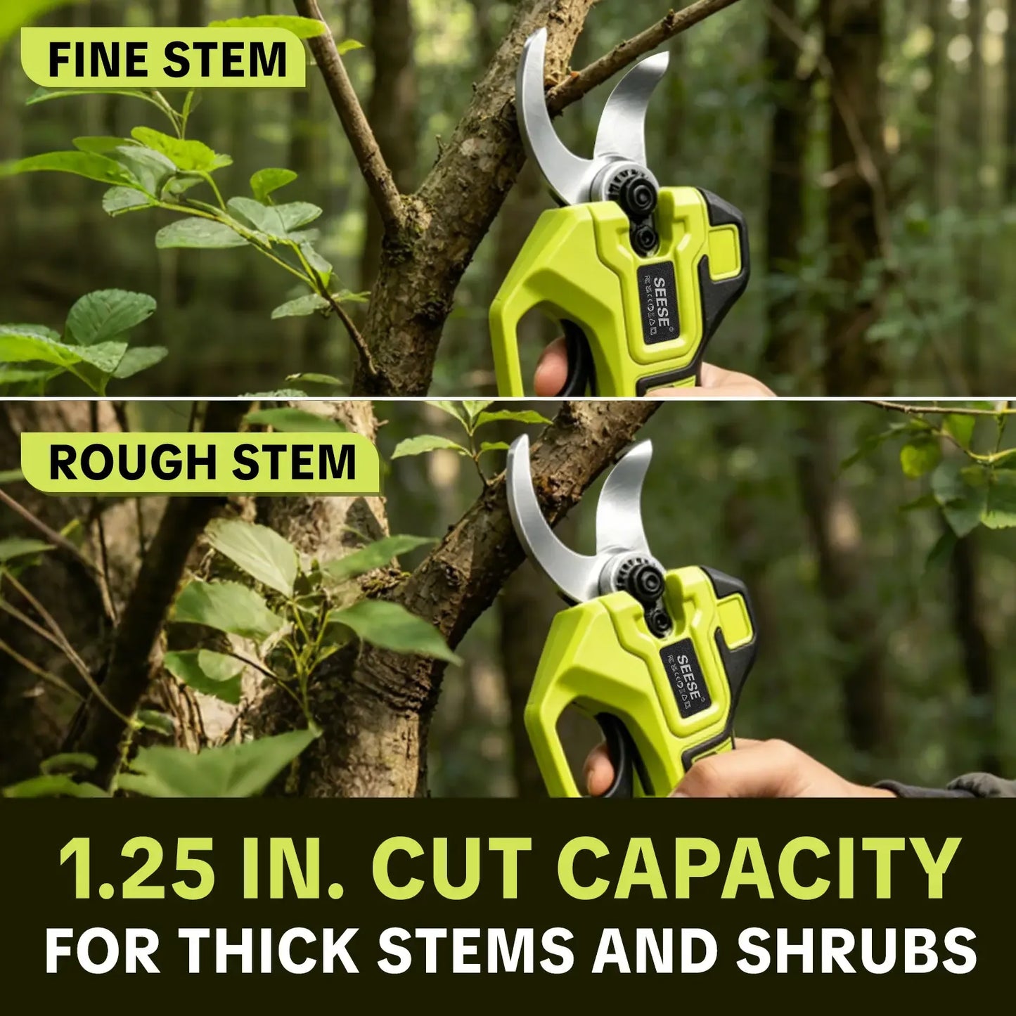 Electric Pruning Shears for Gardening | 1.25" Cordless Power Pruner with Brushless Motor & Dual 21V Battery