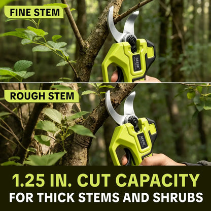 Electric Pruning Shears for Gardening | 1.25" Cordless Power Pruner with Brushless Motor & Dual 21V Battery