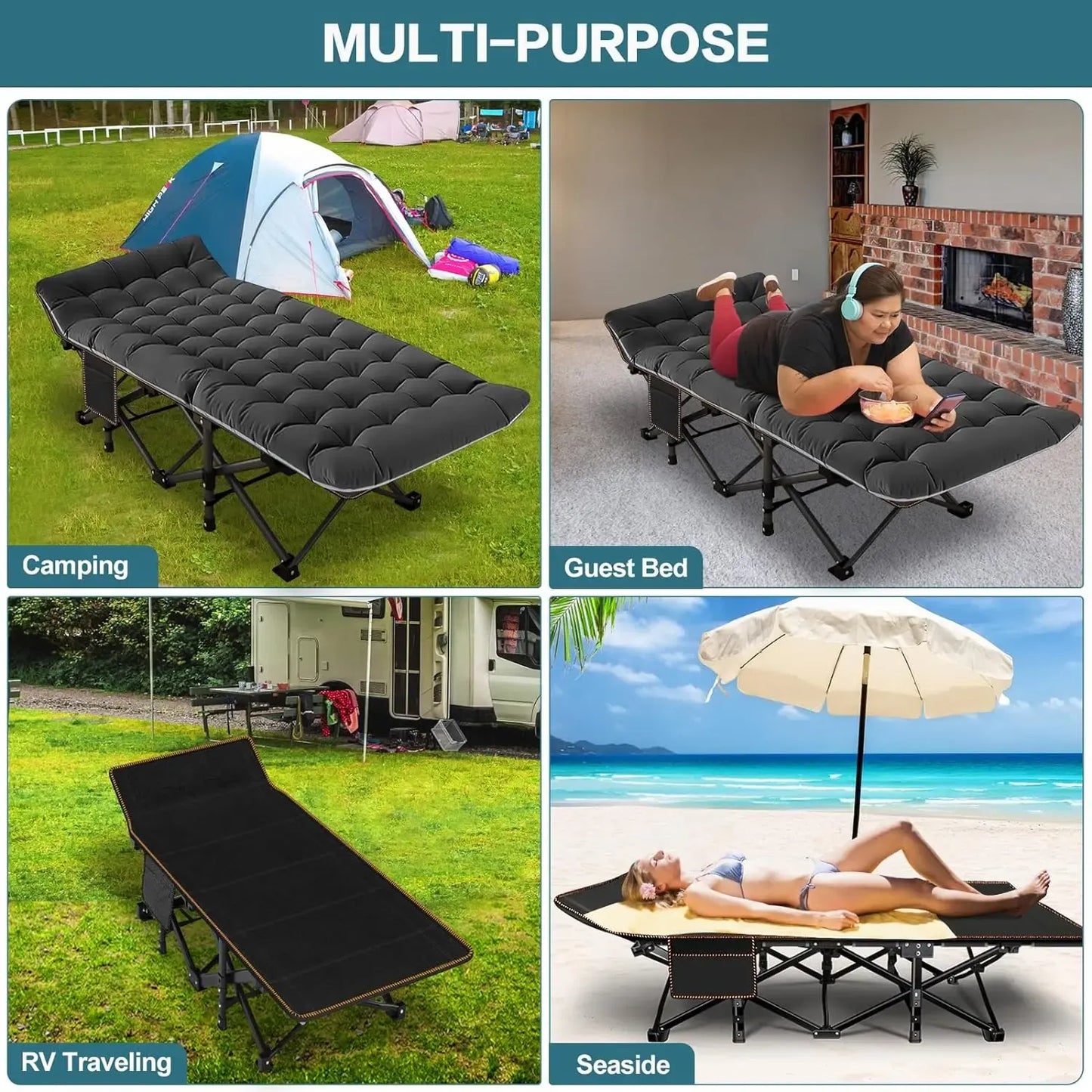XXL Folding Camping Cot with Mattress, Bed Frame & Carry Bag