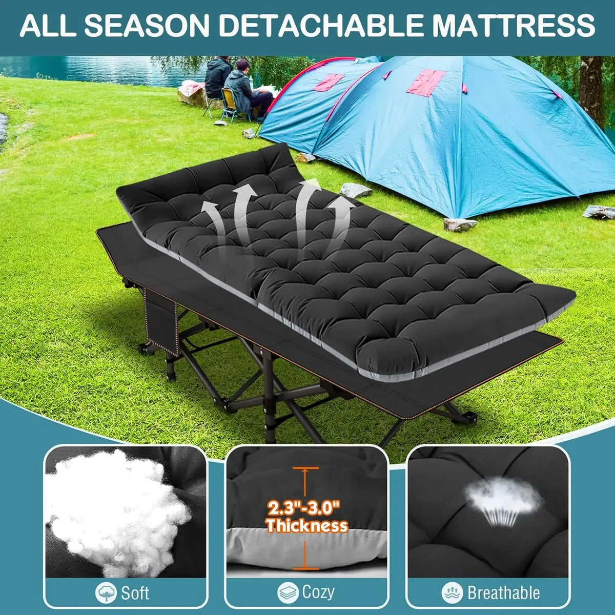XXL Folding Camping Cot with Mattress, Bed Frame & Carry Bag