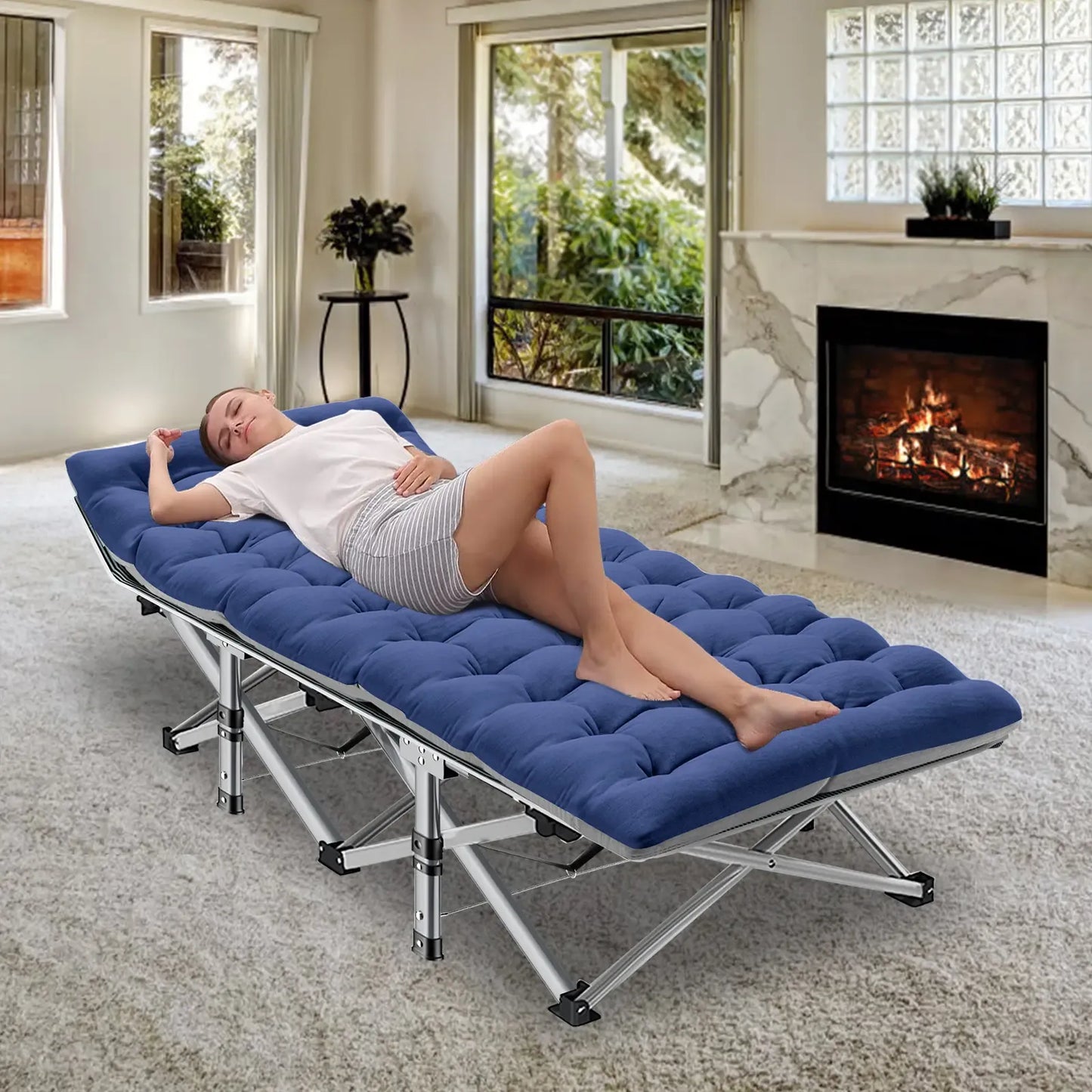 XXL Folding Camping Cot with Mattress, Bed Frame & Carry Bag